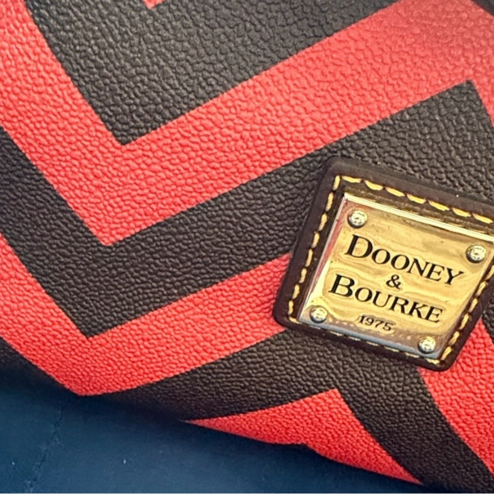 Dooney Red and Black Chevron Satchel - Picture 11 of 15